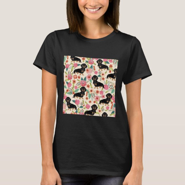 T-shirt Chiens Et Fleurs Dachshund (Devant)