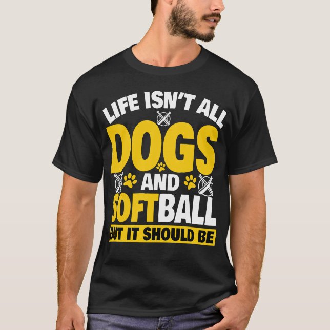 T-shirt Chiens Et Softball Drôle De Softball Manches Longu (Devant)