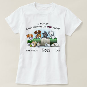 T-shirt CHIENS et VIN de femmes de KiniArt