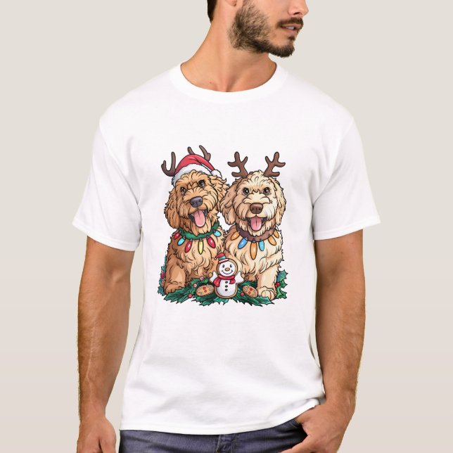 T-shirt Chiens Goldendoodle de Noël (Devant)