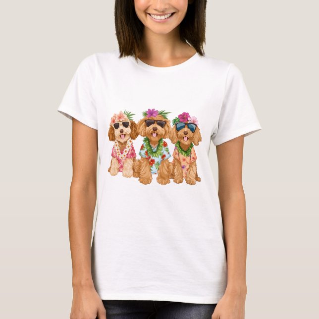 T-shirt Chiens Goldendoodle Hawaïens Fleur Lei (Devant)