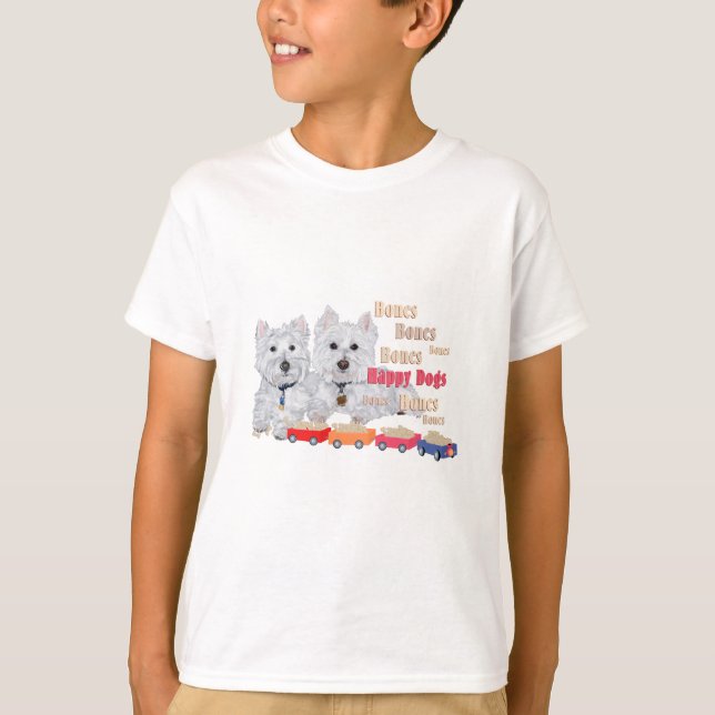 T-shirt Chiens heureux avec des os (Devant)