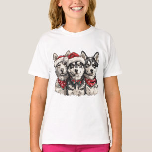 T-shirt Chiens Husky de Noël