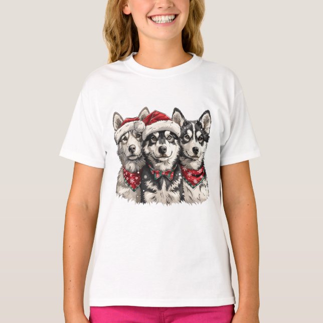 T-shirt Chiens Husky de Noël (Devant)