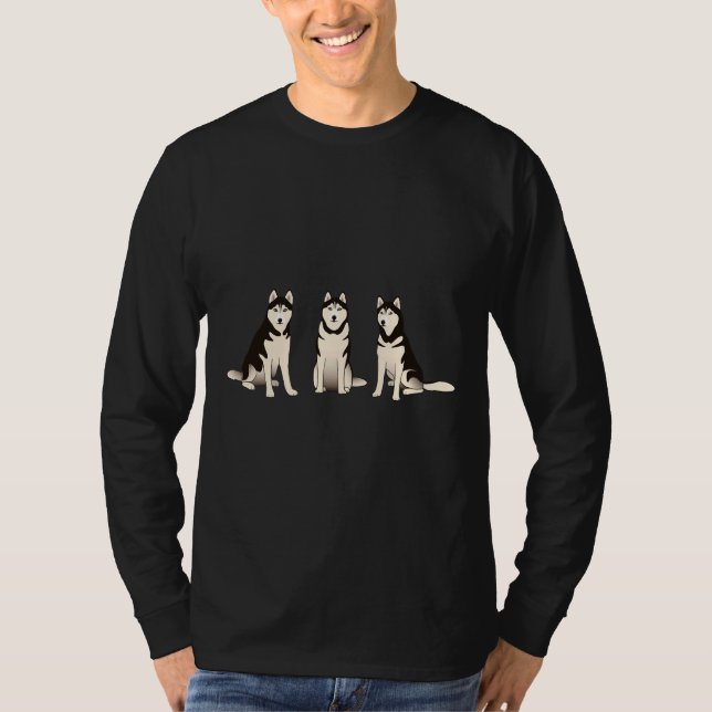 T-shirt Chiens Husky Sur Bleu (Devant)
