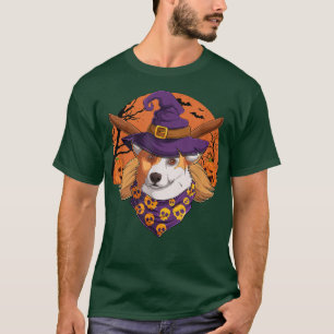 T-shirt Chiens Jack-o-lanterne Casquette Corgi Witch Hallo