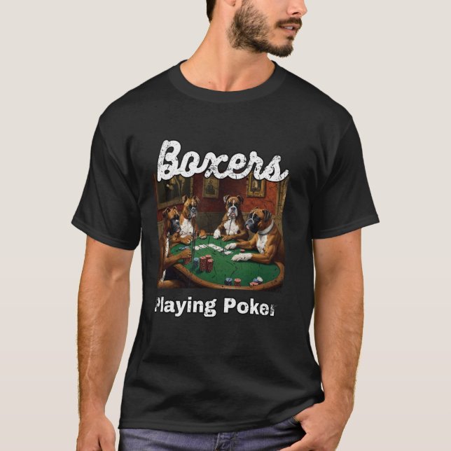 T-shirt Chiens Jouer Poker Boxers Chien Boxer Cartes Distr (Devant)