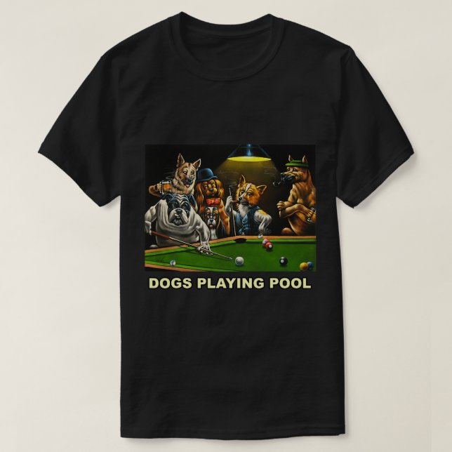 T-shirt Chiens Jouer Pool Art Travail Chiots Snooker Poche (Design devant)