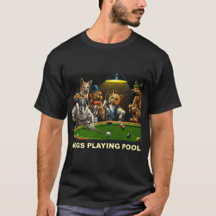 T-shirt Chiens Jouer Pool Art Travail Chiots Snooker Poche