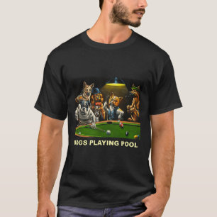 T-shirt Chiens Jouer Pool Art Travail Chiots Snooker Poche