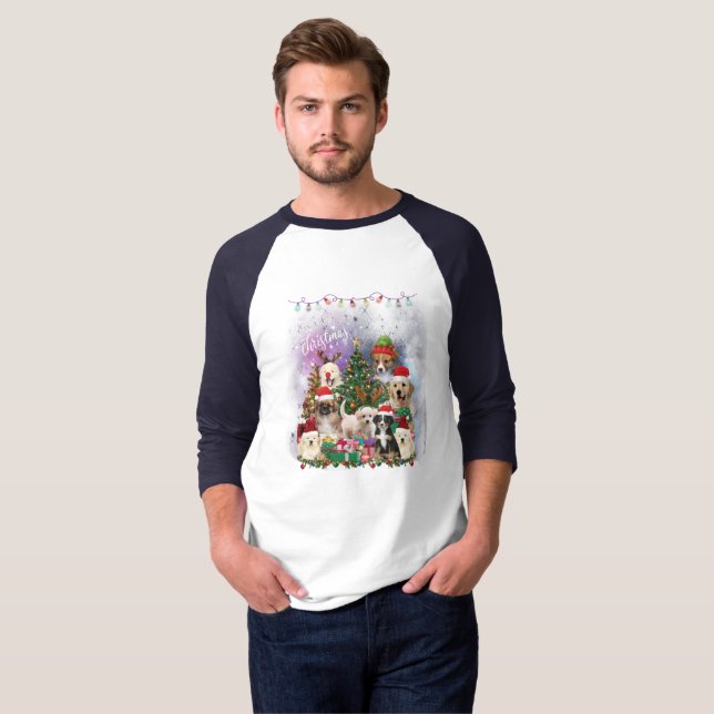 T-shirt Chiens Joyeux Noël Lumière (Devant entier)