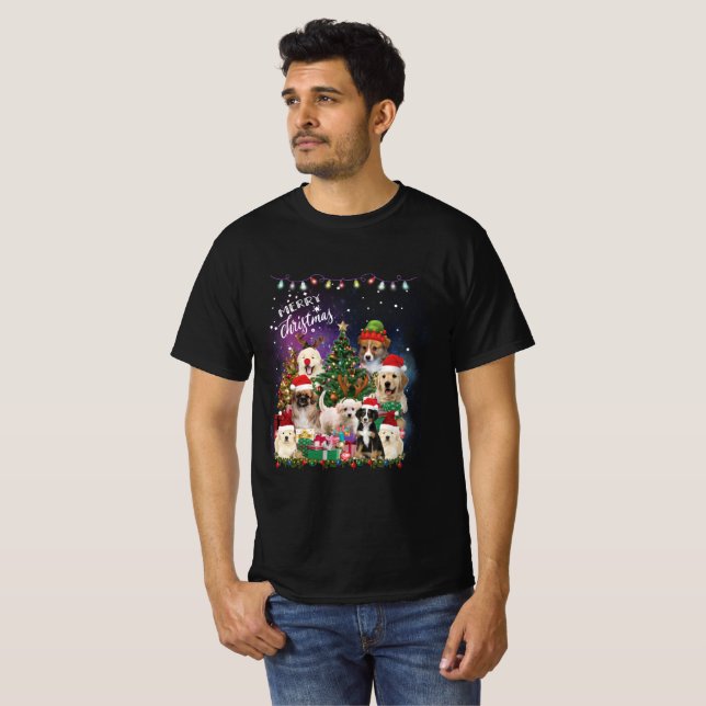 T-shirt Chiens Joyeux Noël Lumière (Devant entier)