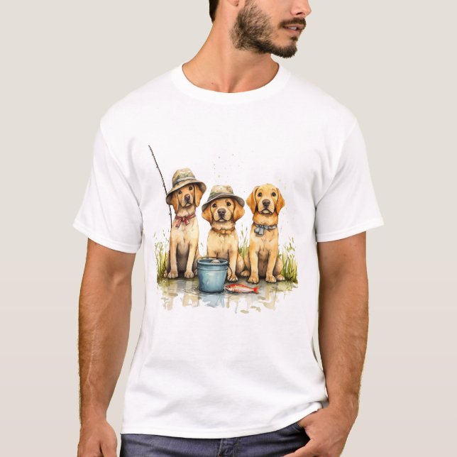 T-shirt Chiens Labrador Retriever à la pêche (Devant)