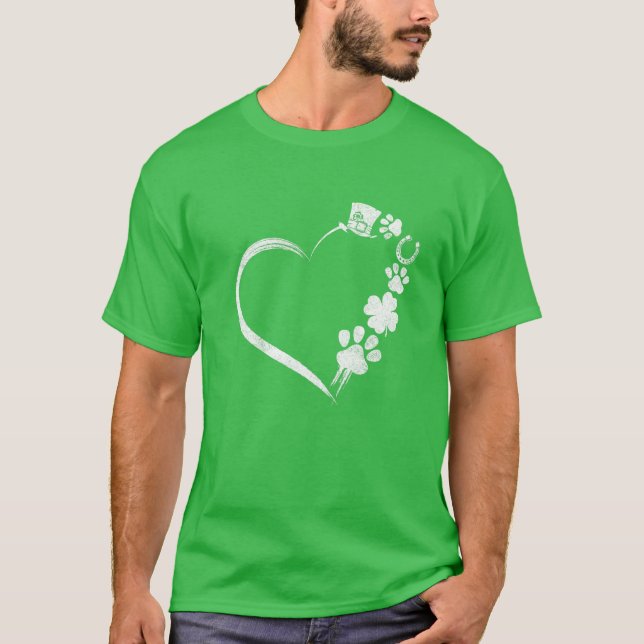 T-shirt Chiens mignons Paw Shamrock Horseshoe Imprimer Coe (Devant)