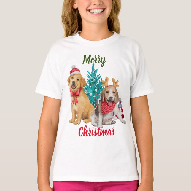T-shirt Chiens mignons souhaitant Joyeux Noël (Devant)
