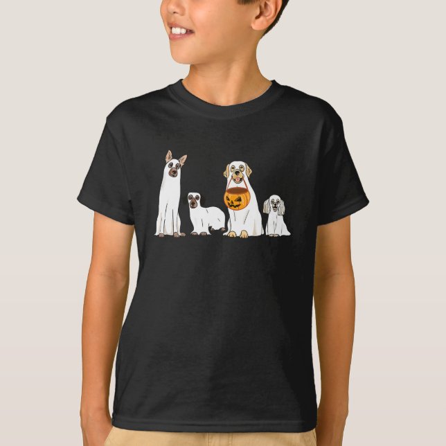 T-shirt Chiens portant le costume fantôme Fun Chien Hallow (Devant)