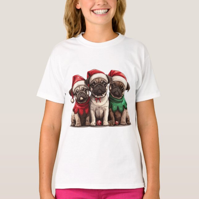 T-shirt Chiens Pug de Noël (Devant)