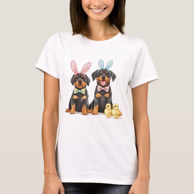 T-shirt Chiens Rottweiler de Pâques Oreilles de Lapin (Devant)