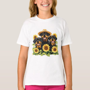 T-shirt Chiens Rottweiler Entourés De Tournesols