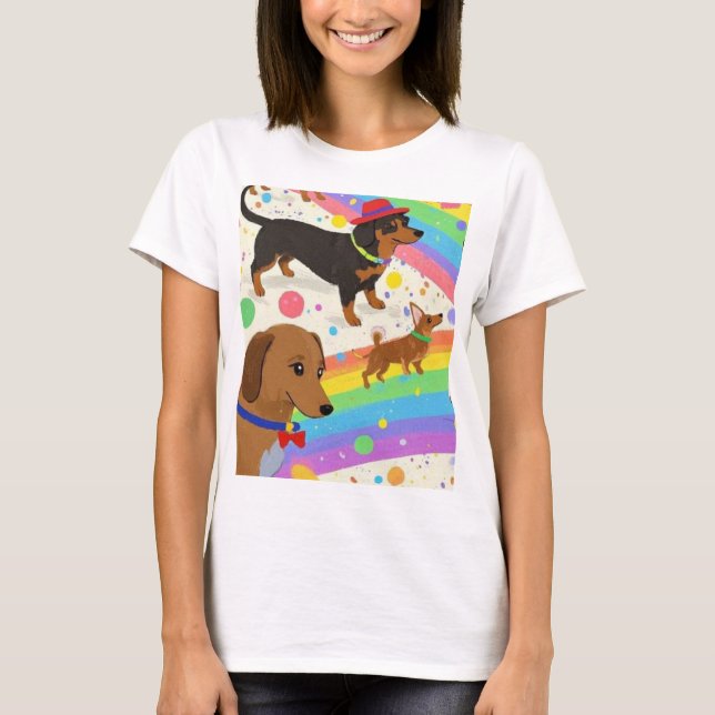 T-shirt Chiens sympas avec arc-en-ciel (Devant)