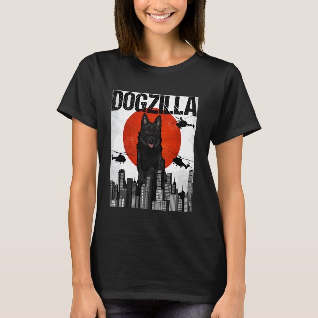 T-shirt Chienzilla Dogzilla Japonais Schipperke (Devant)