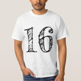 T-shirt chiffre 16 numéro seize manuscrit géant