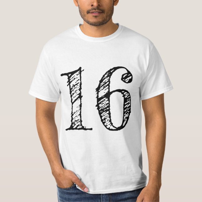 T-shirt chiffre 16 numéro seize manuscrit géant (Devant)