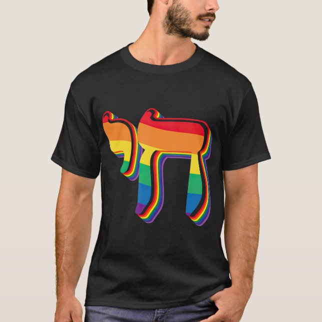 T-shirt Chiffre arc-en-ciel Chai Symbole Gay pride juif Ju (Devant)