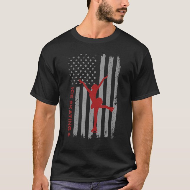 T-shirt Chiffre de patinage de glace American Flag (Devant)