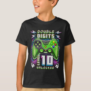 T-shirt Chiffres Niveau 10 Jeu vidéo déverrouillé 10e anni