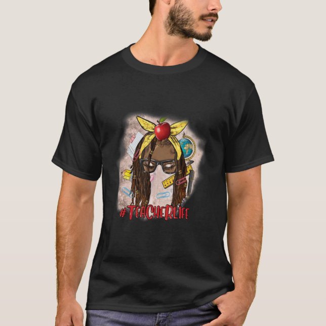 T-shirt Chignon Afro Désordonné Prof Decole Premier Jour D (Devant)