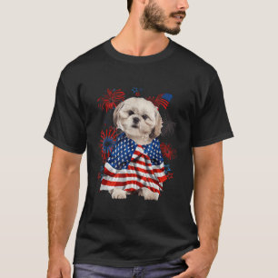T-shirt Chih Tzu Chien Américain Drapeau 4 juillet Chien L