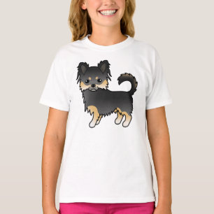 T-shirt Chihuahua à poil long noir et feu Mignon Chien