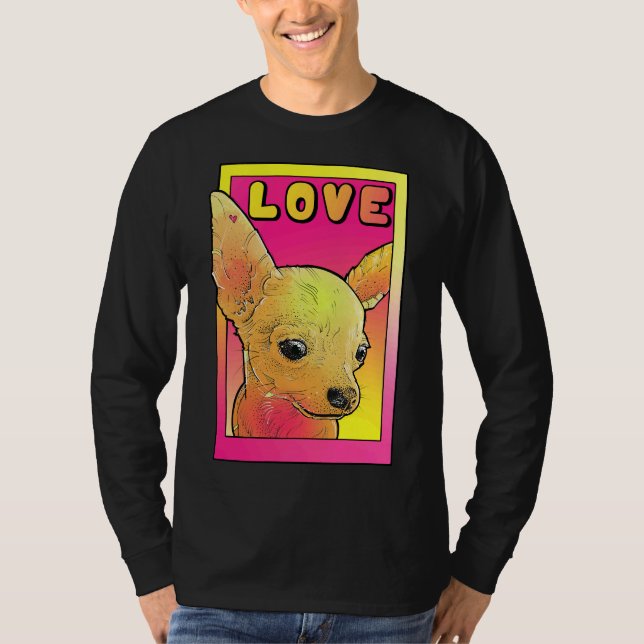 T-shirt Chihuahua Aime Le Pop Rose Et Jaune (Devant)