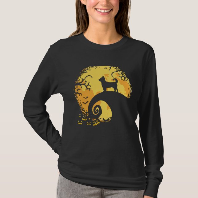 T-shirt Chihuahua and Moon Silhouette Dog  Halloween (Devant)