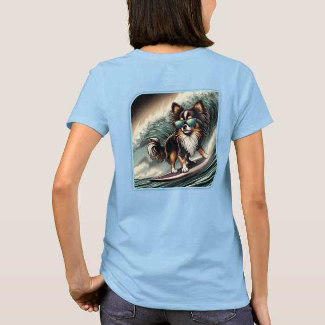 T-shirt Chihuahua aux cheveux longs surf Boy (Dos)