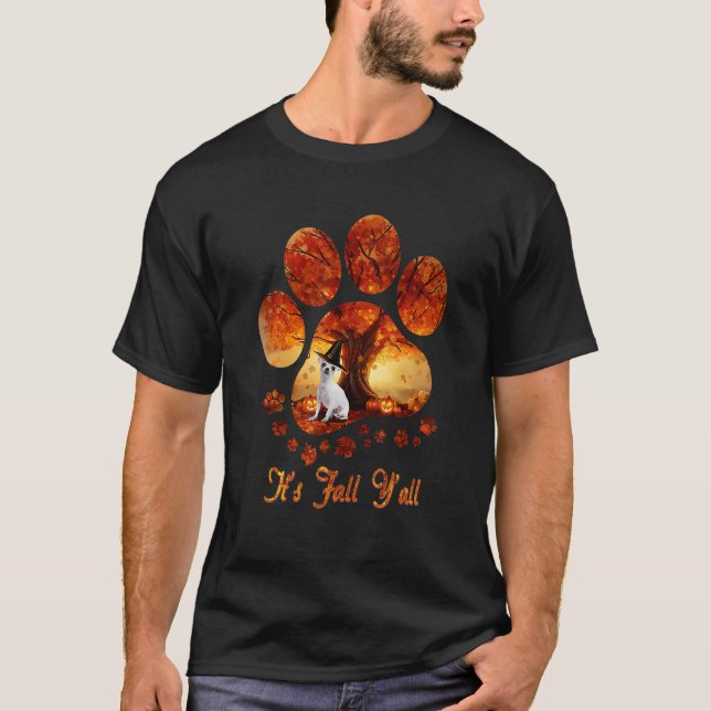 T-shirt Chihuahua blanc Paw Tree C'est automne Y'all Hallo (Devant)
