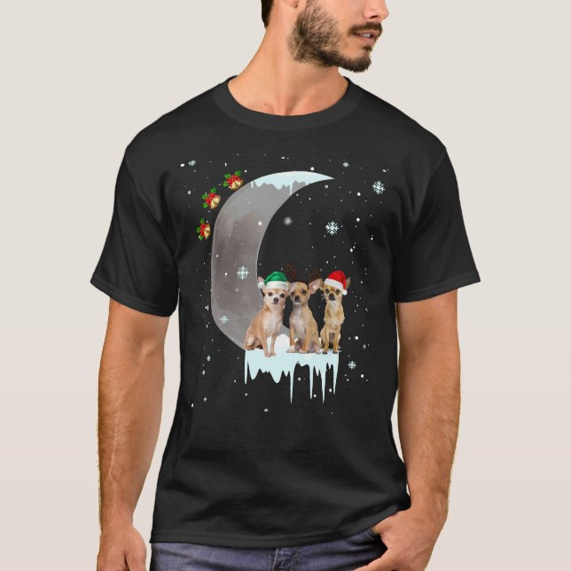 T-shirt Chihuahua Casquette Père Noël Et Lune Noël (Devant)