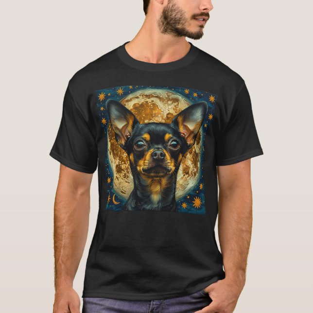 T-shirt Chihuahua céleste avec lune et étoiles (Devant)