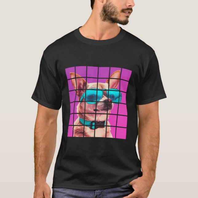 T-shirt Chihuahua Chien Funny Vaporwave Graphique (Devant)