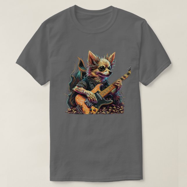 T-shirt Chihuahua chien Jouer Rock Guitare Électrique (Design devant)