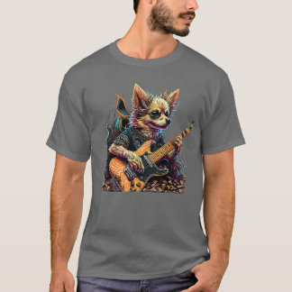 T-shirt Chihuahua chien Jouer Rock Guitare Électrique