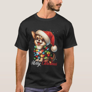 T-shirt Chihuahua Chien Joyeux feux de Noël Santa Hat Xma