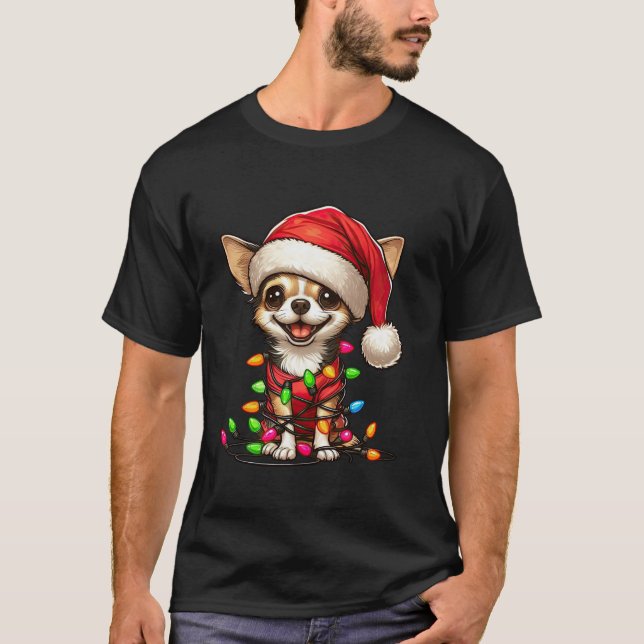 T-shirt Chihuahua Chien Lumières de Noël Santa Hat Garçons (Devant)
