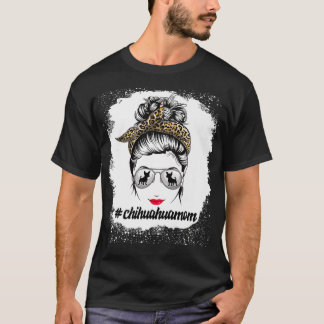 T-shirt chihuahua Chien Maman Bleached Messy Bun Leopard F
