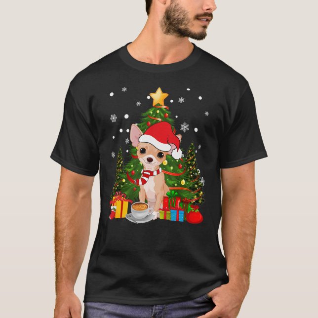 T-shirt Chihuahua Chien Noël Est Café Cadeau Arbre Léger  (Devant)