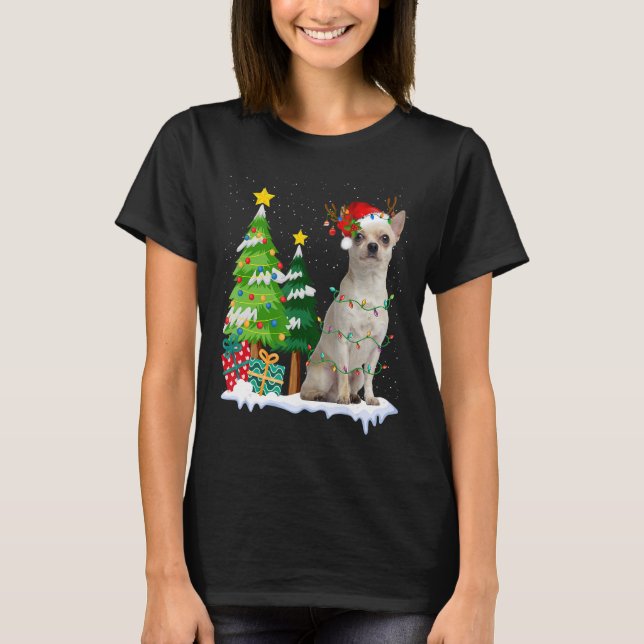 T-shirt Chihuahua Chien Santa Hat Reindee Lumières de Noël (Devant)