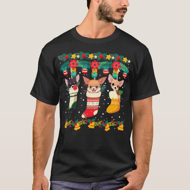 T-shirt Chihuahua Christmas Socks Xmas Lights Pajama (Devant)