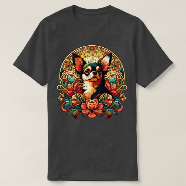 T-shirt Chihuahua dans le style floral Art Nouveau (Design devant)