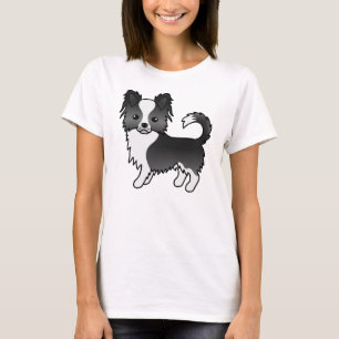 T-shirt Chihuahua dessin animé à long manteau noir et blan